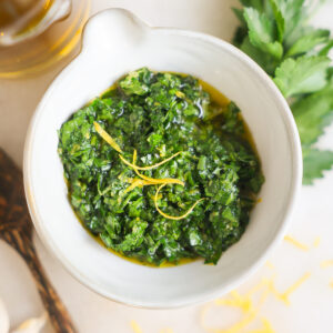 Gremolata in a serving small bowl.