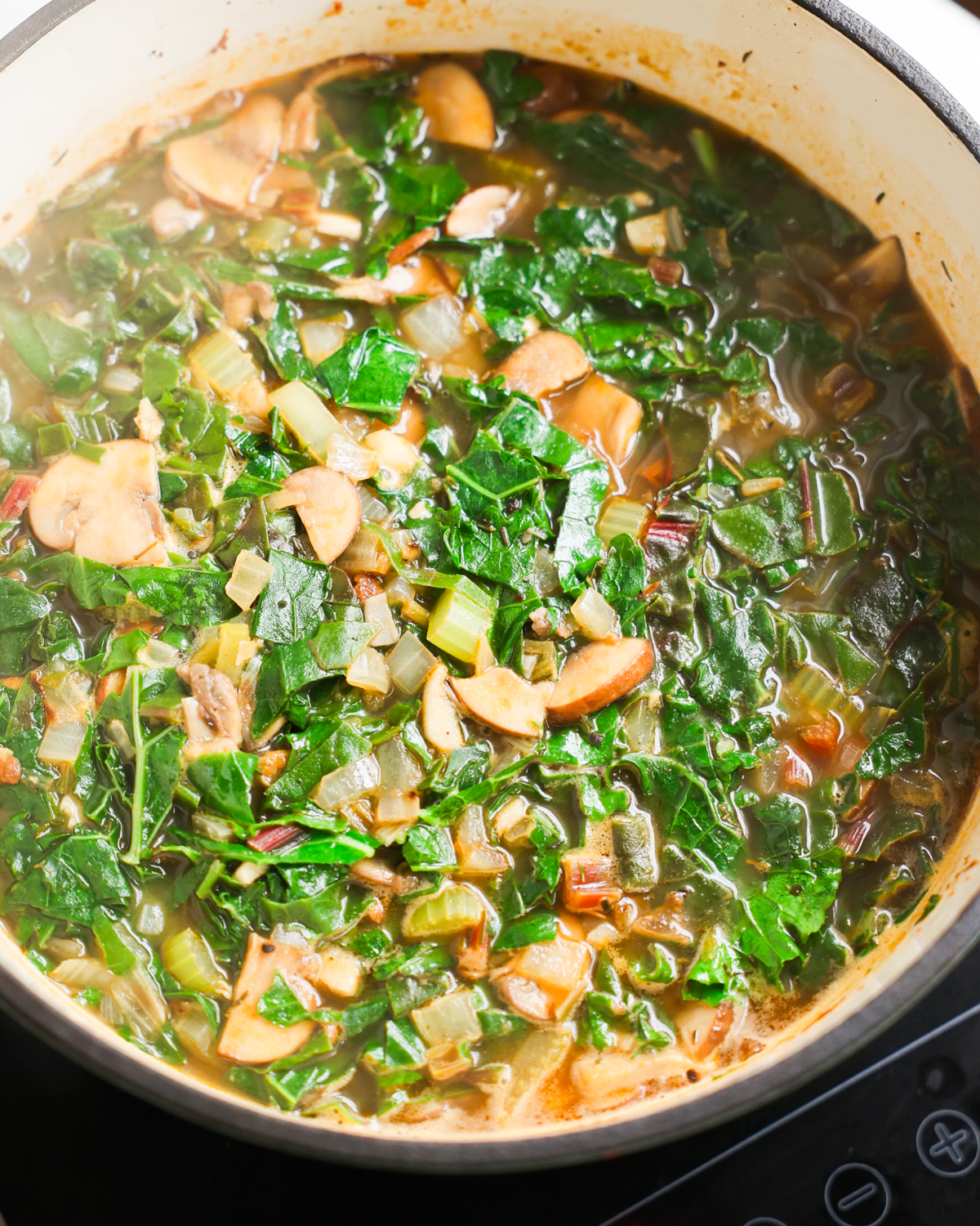 close up angle of green gumbo