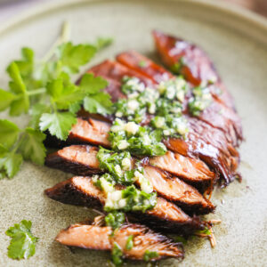 Lions mane steaks topped with gremolata.