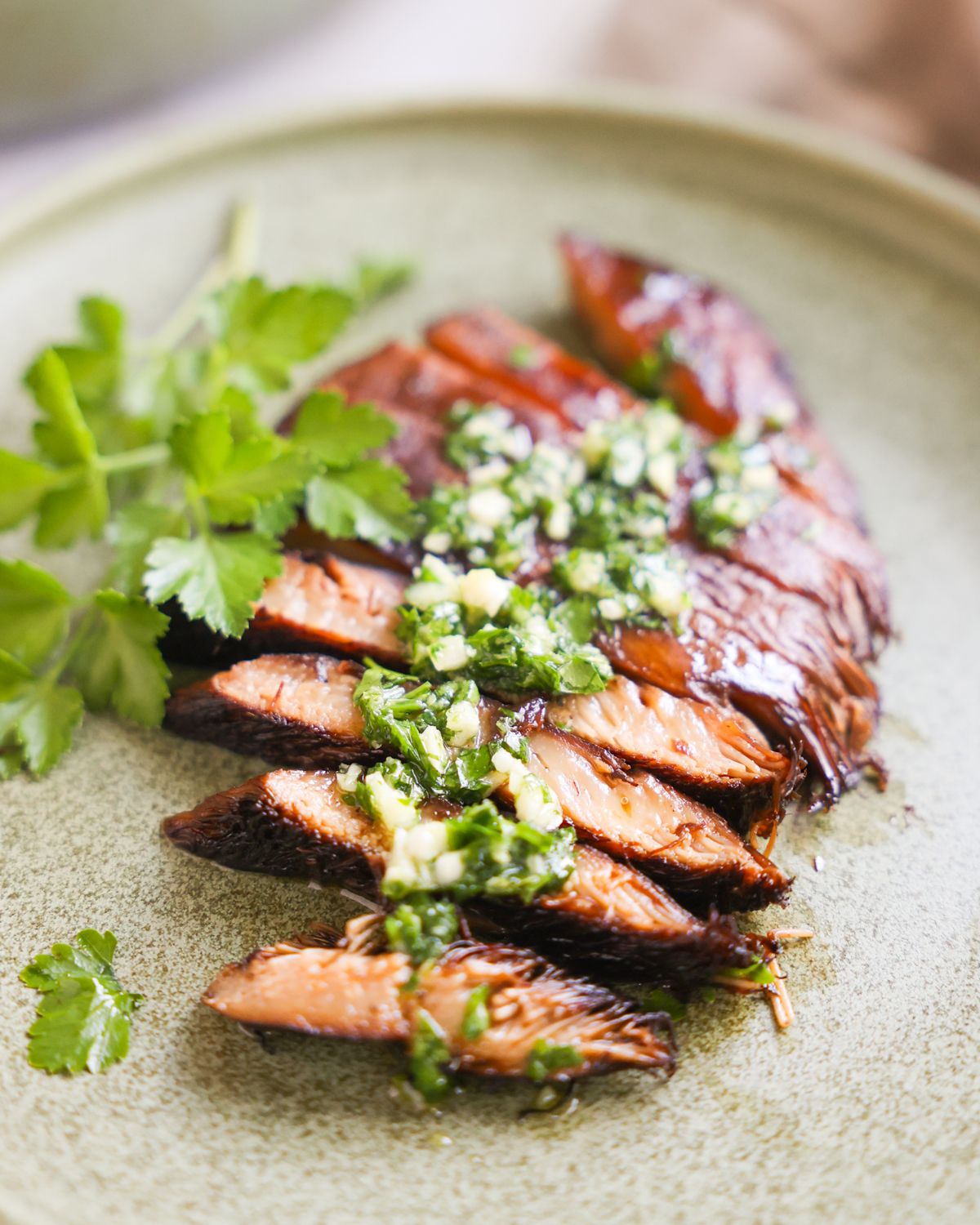 Lions mane steaks topped with gremolata. 