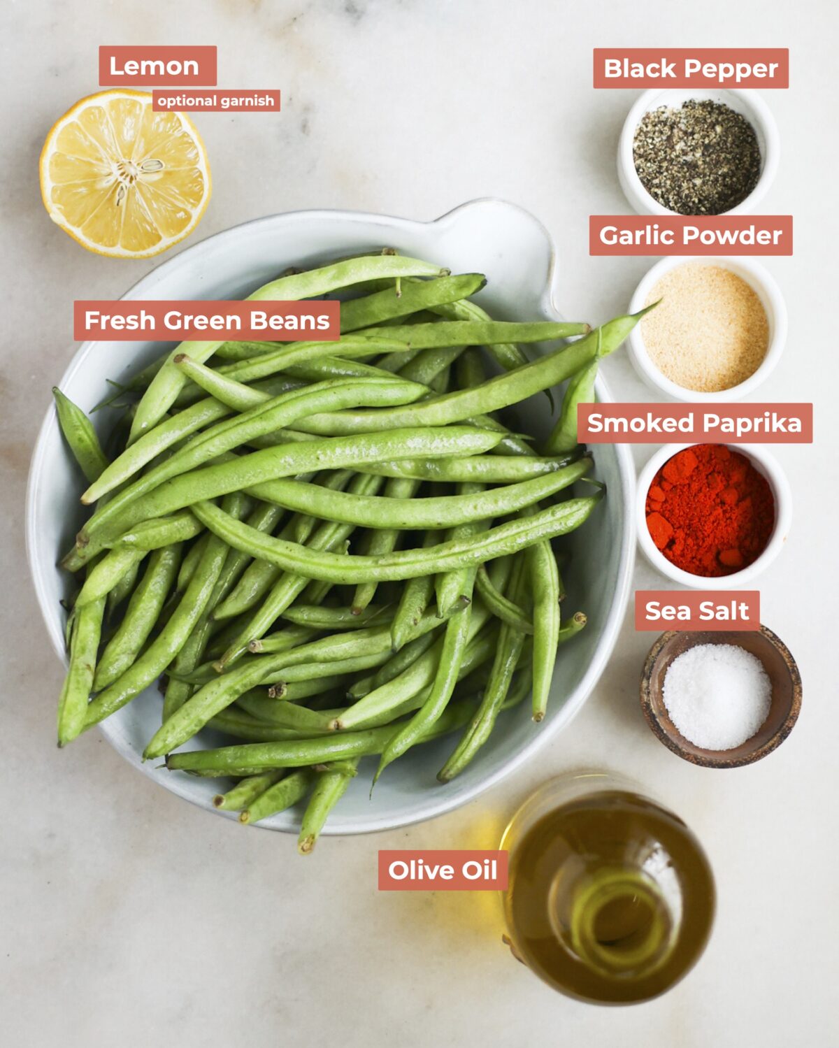 All the key ingredients to make air fryer green beans.