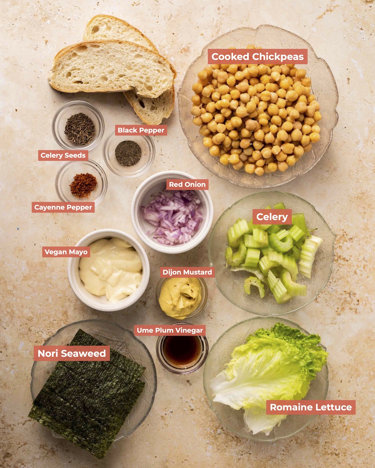 Chickpea tuna salad ingredients.