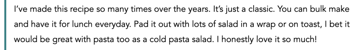 Review for chickpea tuna salad.