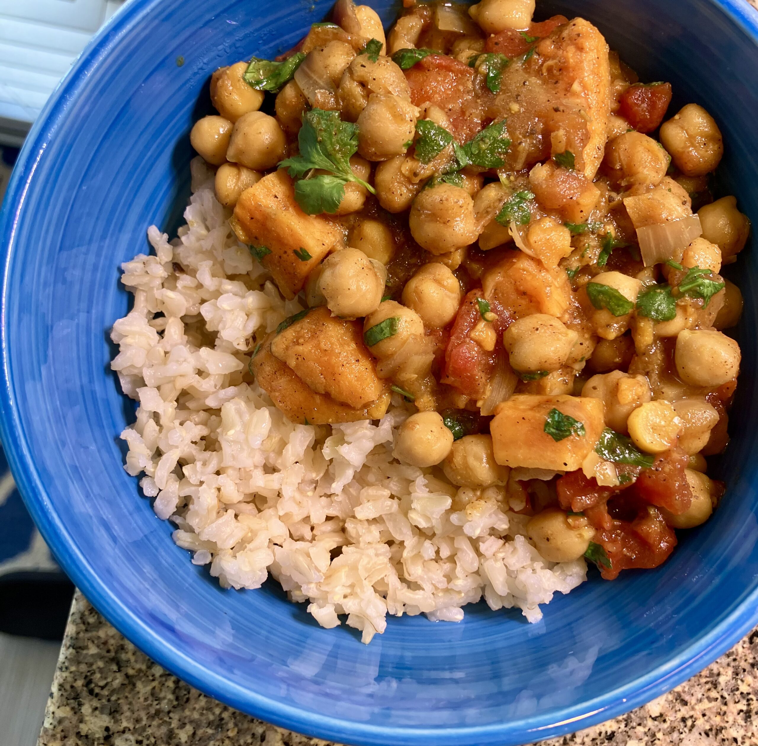 Reader photograph of sweet potato chickpea curry.