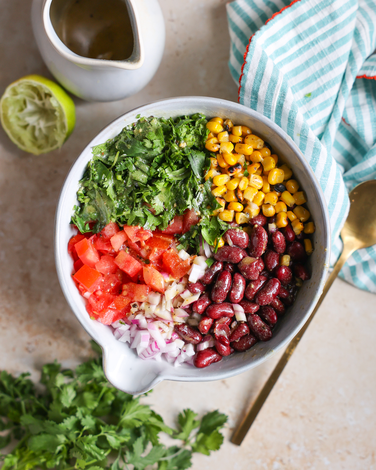 Corn bean salad in bowl.