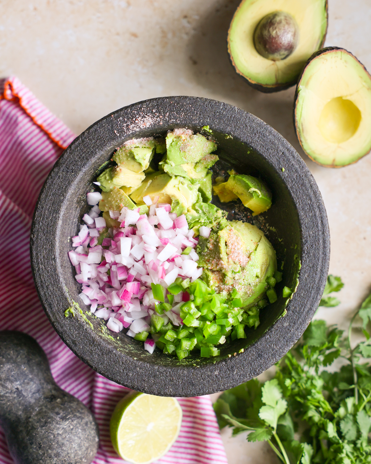 Easy guacamole ingredients in a bowl.