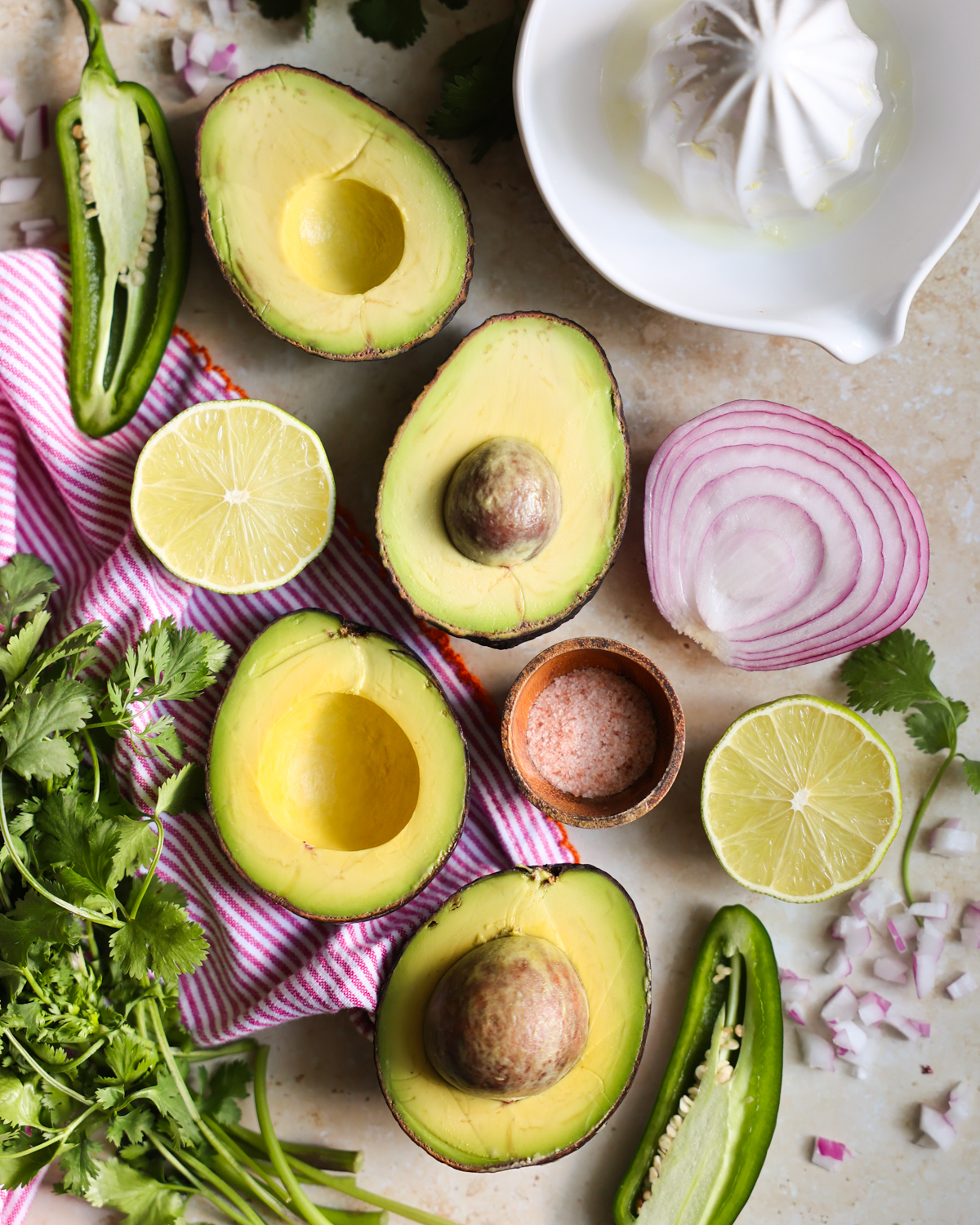 Guacamole ingredients on the counter.