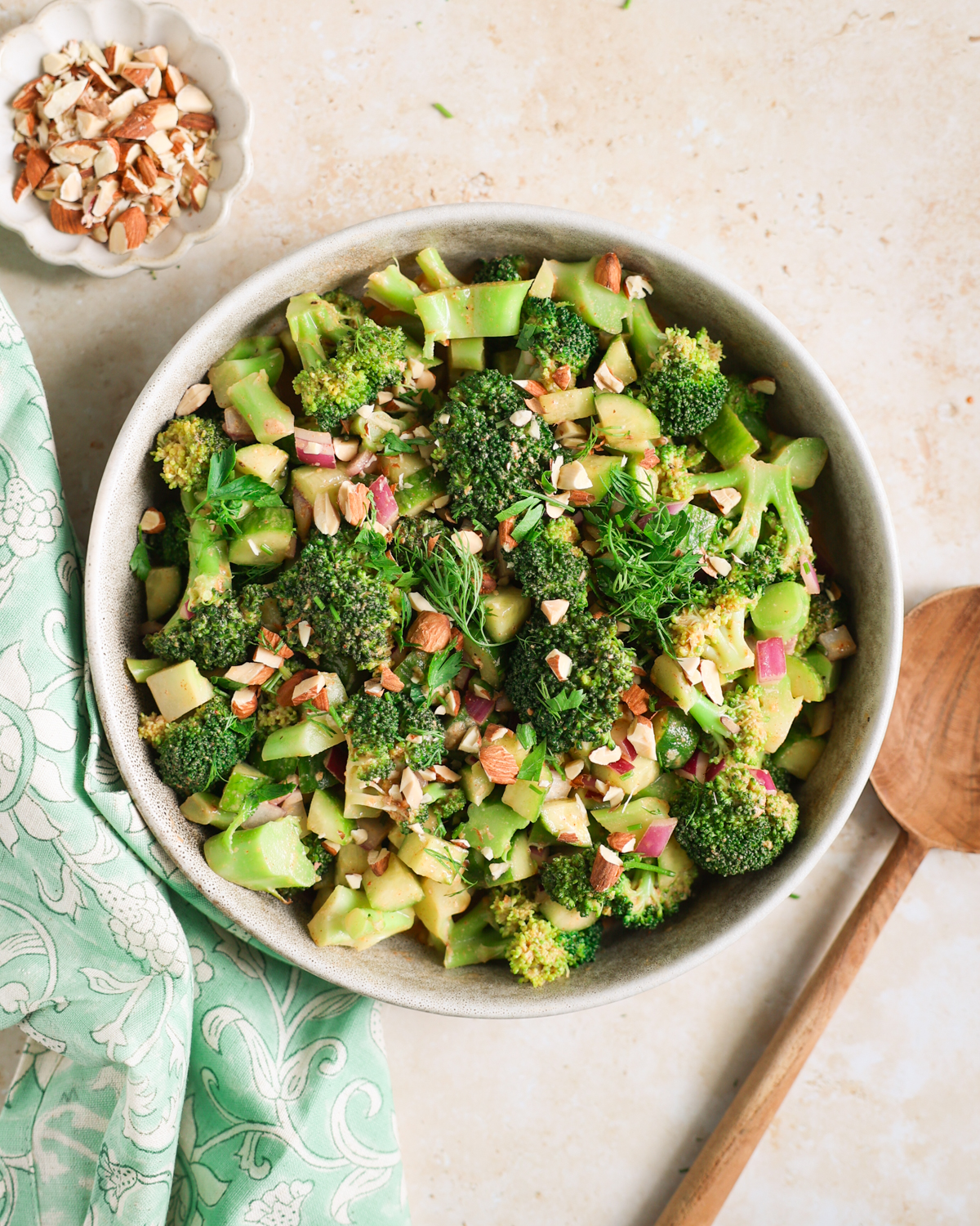 Broccoli salad in a serving bowl.