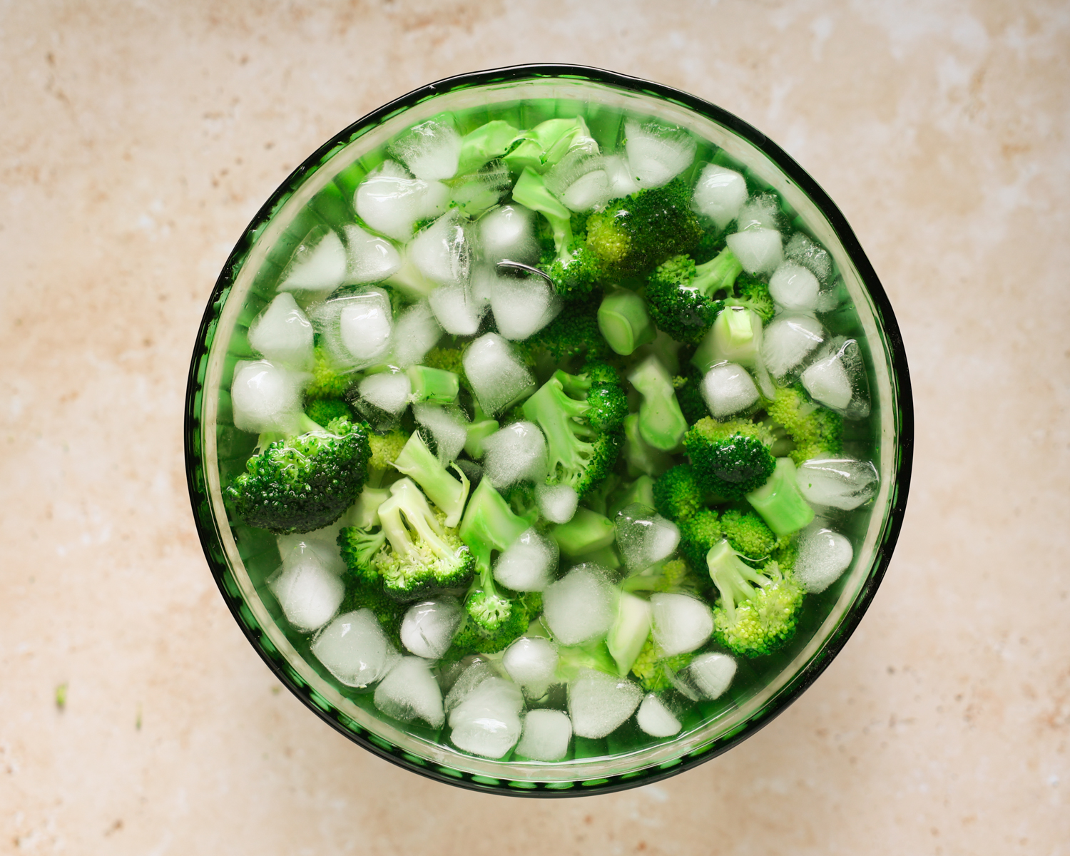 Broccoli in ice bath.