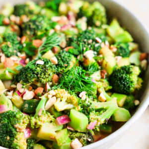Broccoli salad in a bowl.