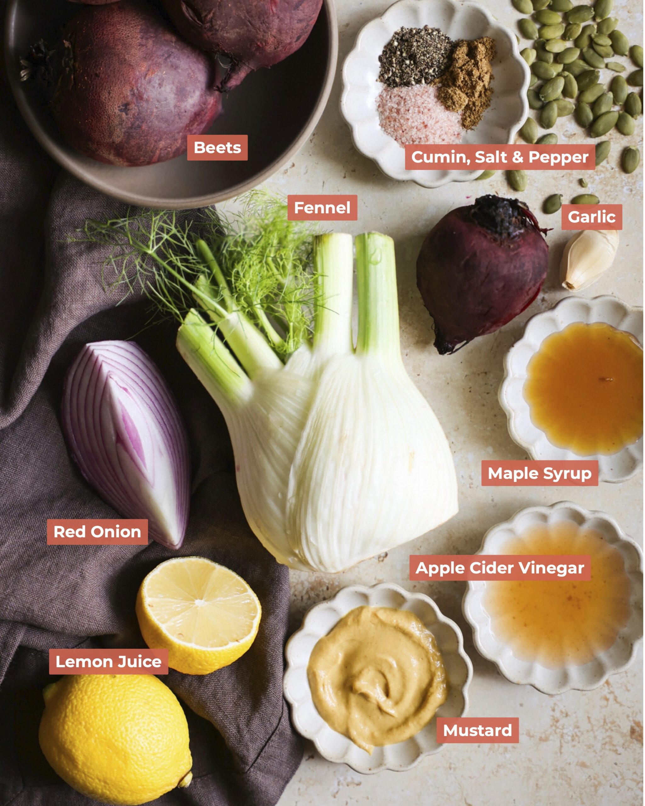 Beet fennel salad ingredients.