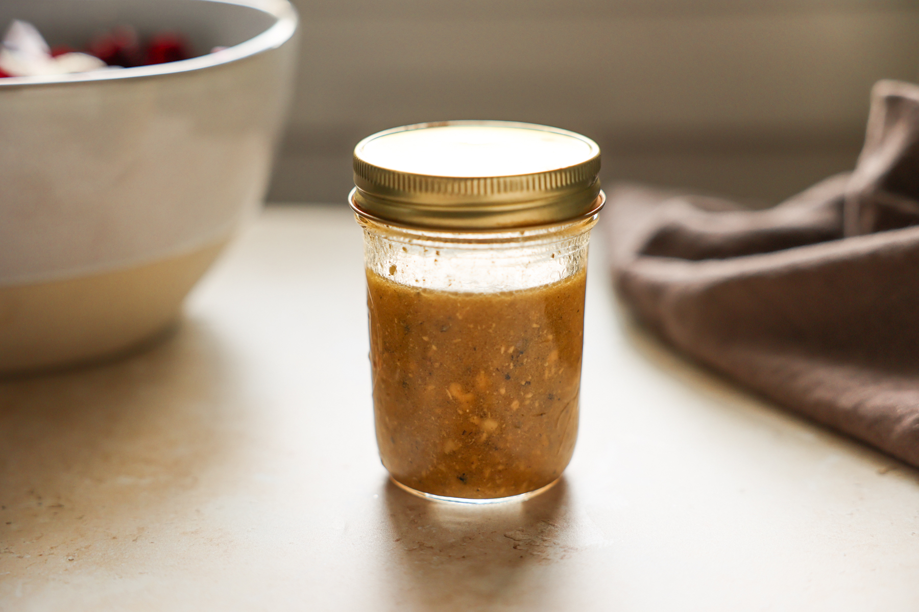 Fennel salad dressing in a jar.