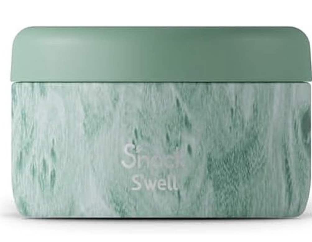 Green colored insulated S'well thermos.