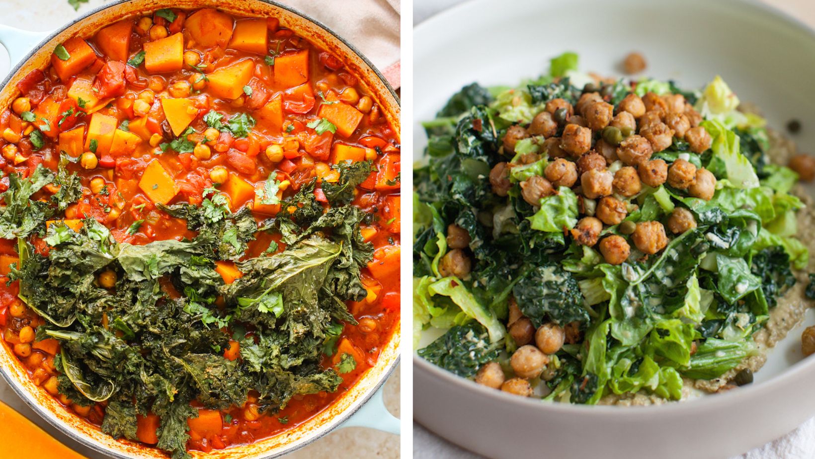 A chickpea tagine and caesar salad.